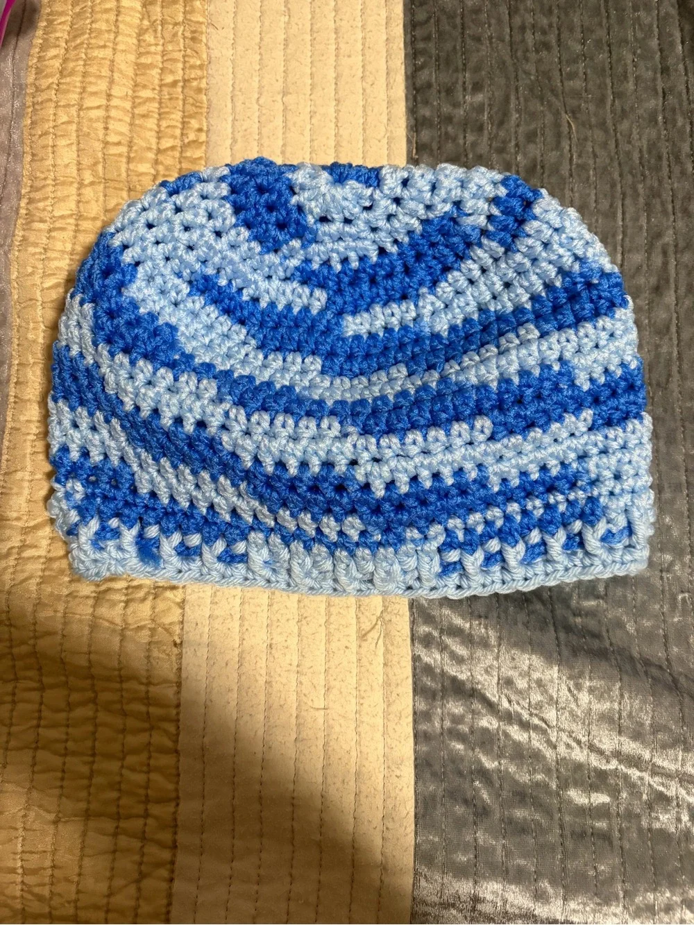 Handmade Light Blue and Royal Blue Crochet Throw Blanket - Cozy Accent